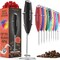 Powerful Handheld Milk Frother, Mini Milk Frother Wand, Battery Operated Stainless Steel Drink Mixer - Milk Frother Stand for Milk Coffee, Lattes, Cappuccino, Frappe, Matcha, Hot Chocolate